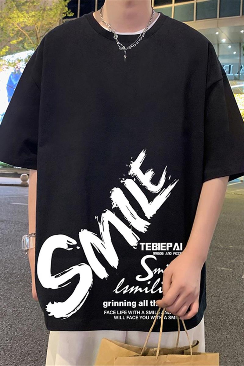 T659P26新品男装字母宽松纯棉短袖t恤男休闲港风体恤衫,男装T恤,星座304A-1