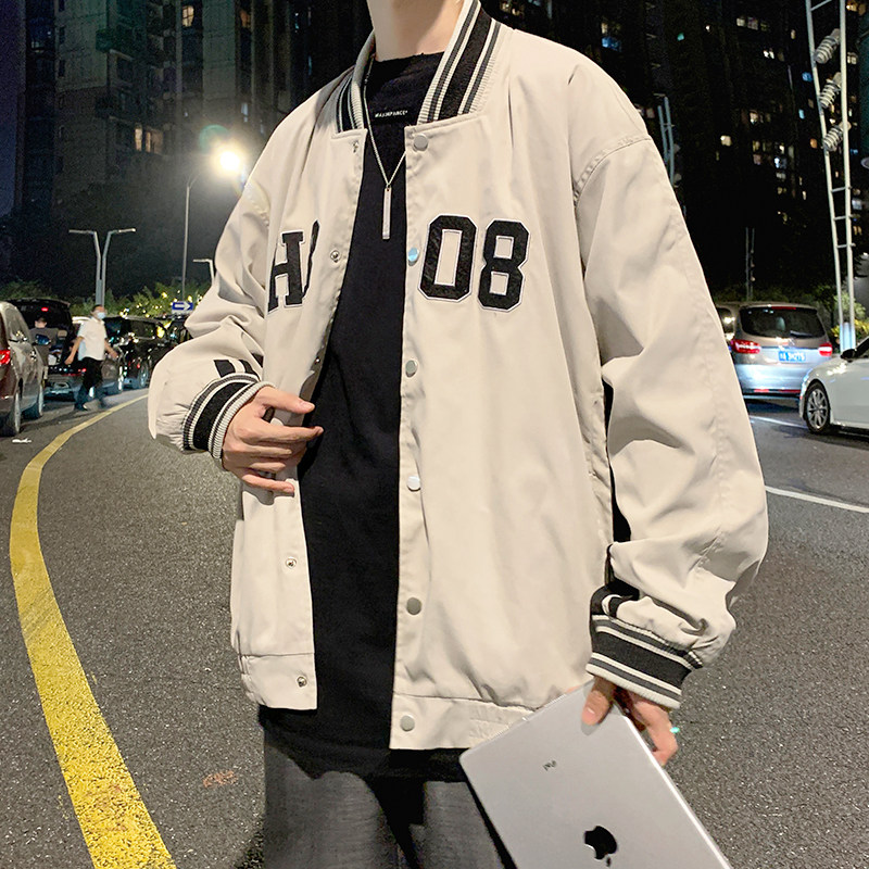 H135BP75秋冬高街棒球服男夹克韩版宽松字母立领情侣上衣服,男装夹克,星座304A-1