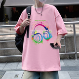 T782P26新品短袖T恤男重磅纯棉男生体恤衫耳机印花闲半袖，男装T恤，星座304A-1