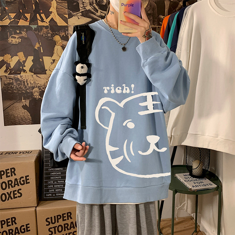 304A-1-W500AP35秋冬老虎头卫衣男卡通印花上衣港风长袖美式,男装卫衣,星座304A-1