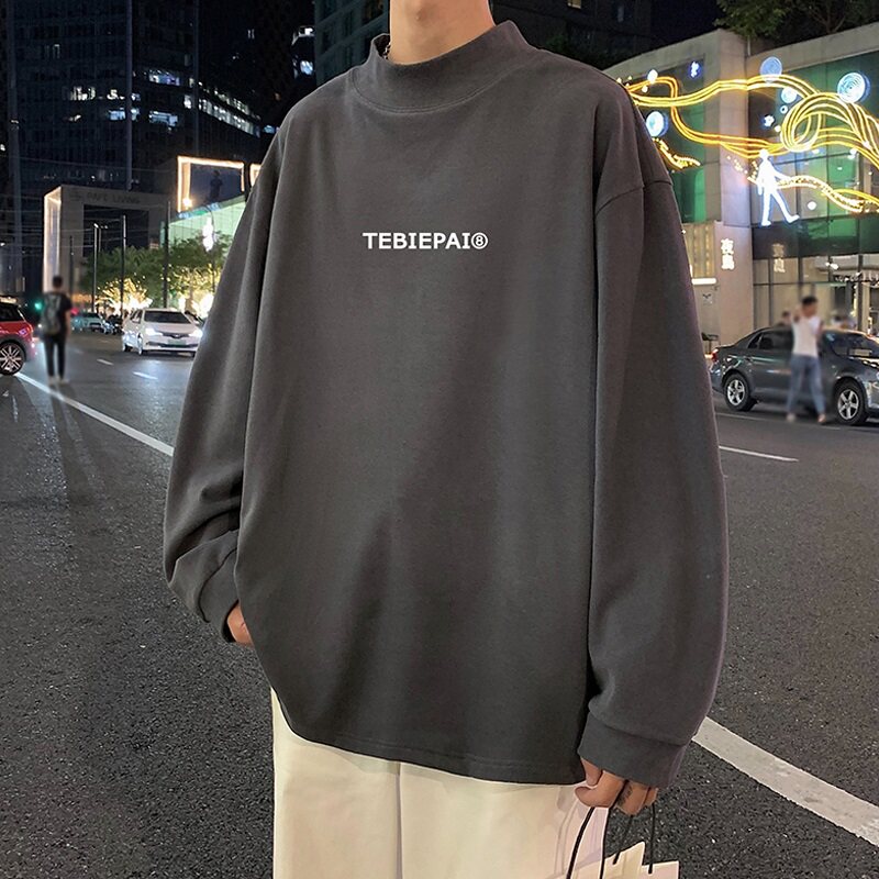 D005BP38秋冬宽松潮流半高领打底衫长袖t恤oversize内搭保暖上衣,男装针织衫/毛衣,星座304A-1