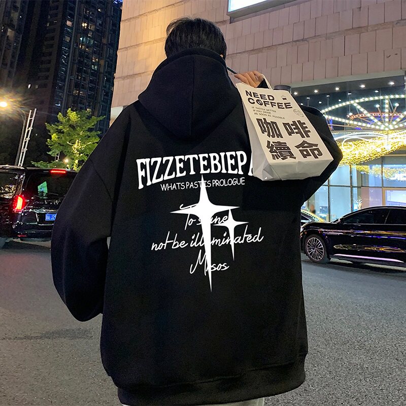 H199BP70秋冬含棉60%连帽开衫卫衣情侣港风宽松衣服重磅拉链外套图片