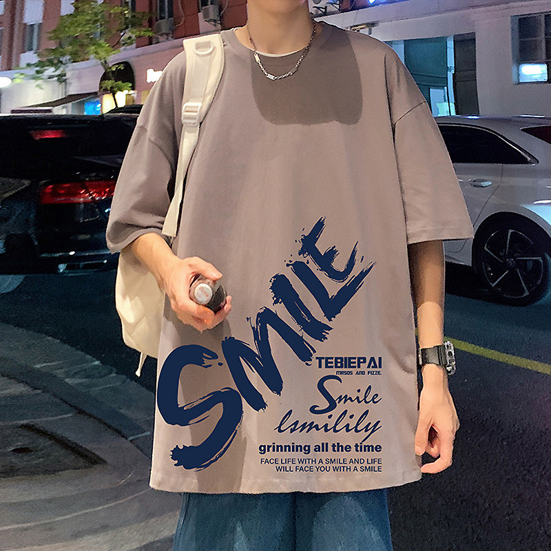T659P26新品男装字母宽松纯棉短袖t恤男休闲港风体恤衫,男装T恤,星座304A-1