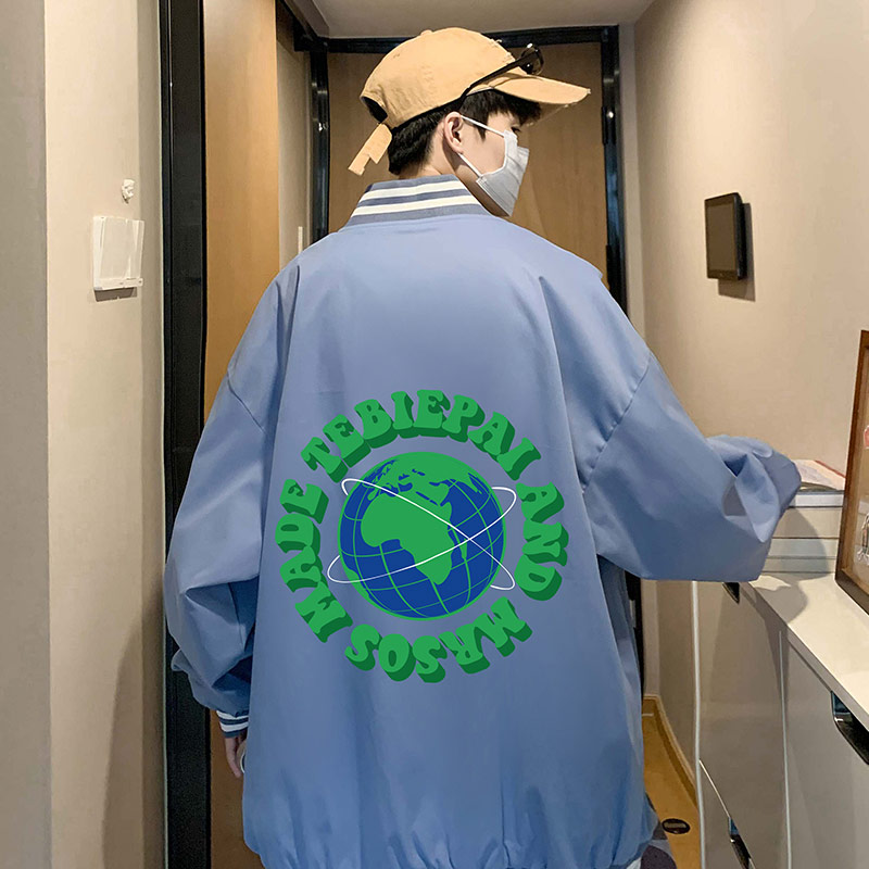 XZ304A-1-H166P50新品夹克棒球服男宽松上衣港风字母地球休闲外套,男装夹克,星座304A-1