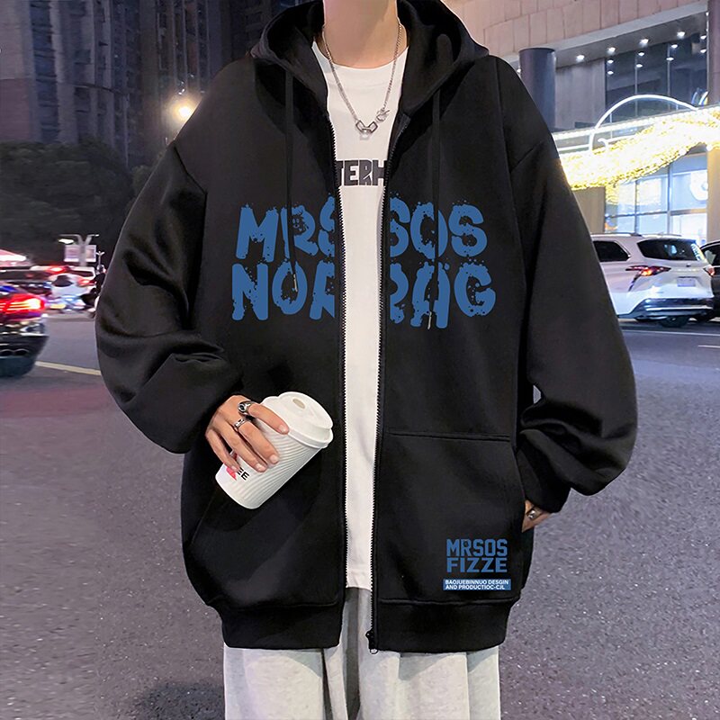 H201加绒P75新品加绒加厚连帽开衫卫衣宽松休闲运动上衣外套,男装卫衣,星座304A-1