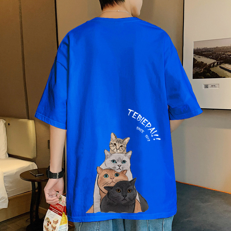 304A-TM320D纯棉短袖t恤新款i卡通猫咪印花上衣宽松宽松图片