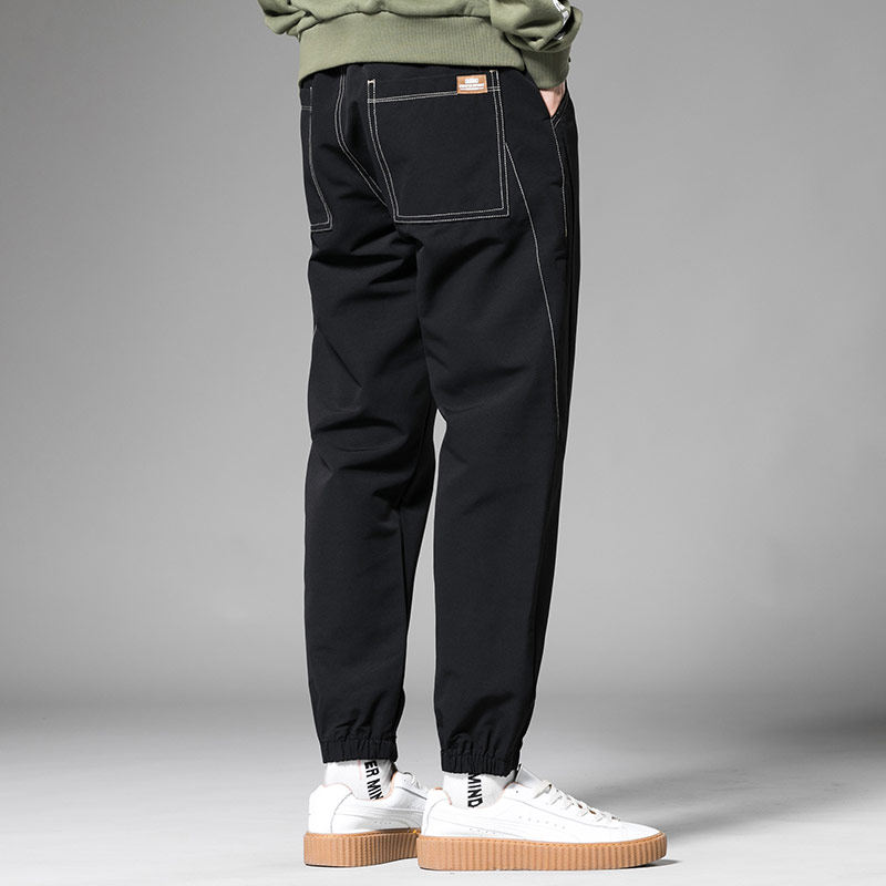 XZ304B-2-KZ955BP45秋季男士休闲松紧腰束脚裤白色明线装饰图片