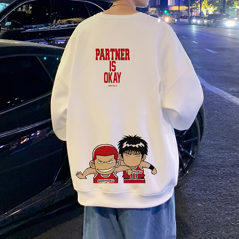 W313P35新品卫衣男oversize宽松圆领春秋款上衣服流川枫外套图片