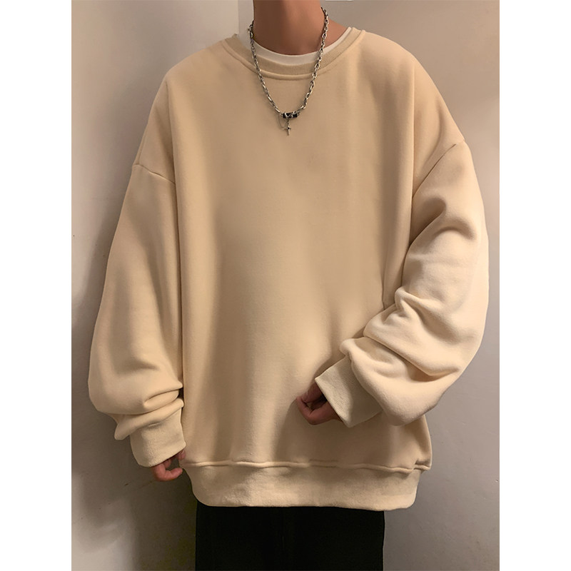W300P28加绒38新品重磅纯色圆领卫衣9色oversize长袖休闲打底衫,男装卫衣,星座304A-1
