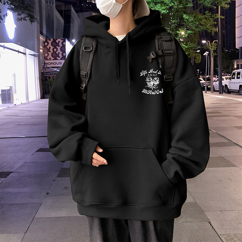 M021AP60秋冬玫瑰印花情侣卫衣连帽外套宽松港风套头帽衫,男装卫衣,星座304A-1