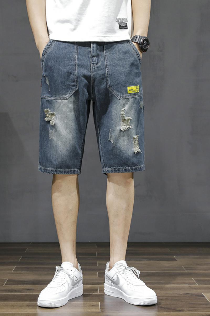 XZ304B-2-KZ712新品破洞黄标牛仔中裤五分裤休闲裤,男装牛仔裤,星座304A