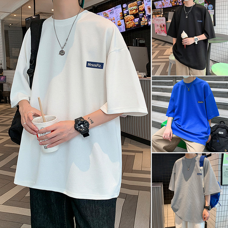 XZ304A-1-T609BP26夏季华夫格贴标短袖t恤宽松半袖情侣打底衫,男装T恤,星座304A-1