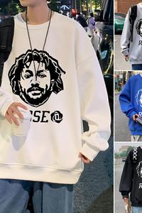 W355BP35加绒45冬款圆领卫衣男脏辫头像印花外套潮上衣图片