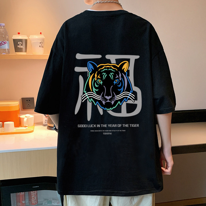 XZ304A-1-ST587BP25夏季老虎头印花短袖t恤男纯棉时尚半袖体恤,男装T恤,星座304A-1