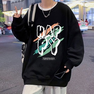 W557P35新品圆领卫衣字母潮牌男装oversize无帽港风上衣图片