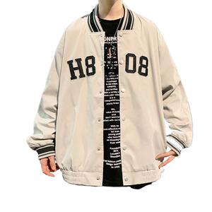 H135AP75秋冬高街棒球服男夹克韩版宽松字母立领情侣上衣服图片