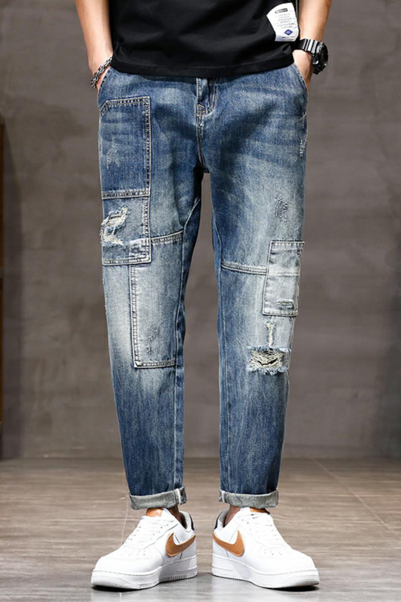 春夏破洞补丁牛仔裤时尚裤XZ304B-2-KZ0251CP65,男装牛仔裤,星座304A-1