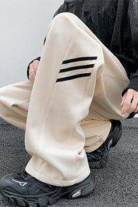 K897BP48秋冬裤子男宽松条纹运动卫裤美式阔腿拖地直筒潮牌长裤图片