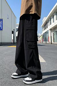 K886KP48夏天纯色宽松运动高街长裤子多口袋工装裤高街,好身材运动服搭配图片
