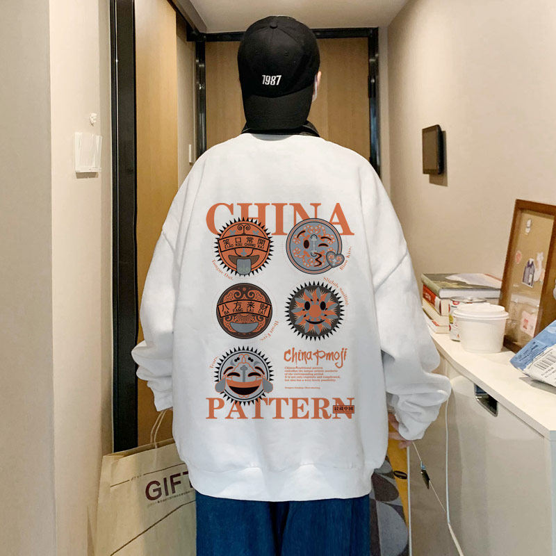 304A-1-W303P35新品男士卫衣无帽外套港风百搭套头笑脸休闲图片