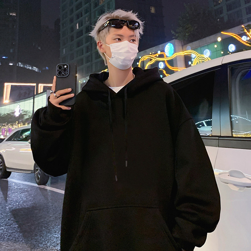 CM001P55加绒60纯棉重磅卫衣纯色新品休闲男装ins长袖连帽外套图片