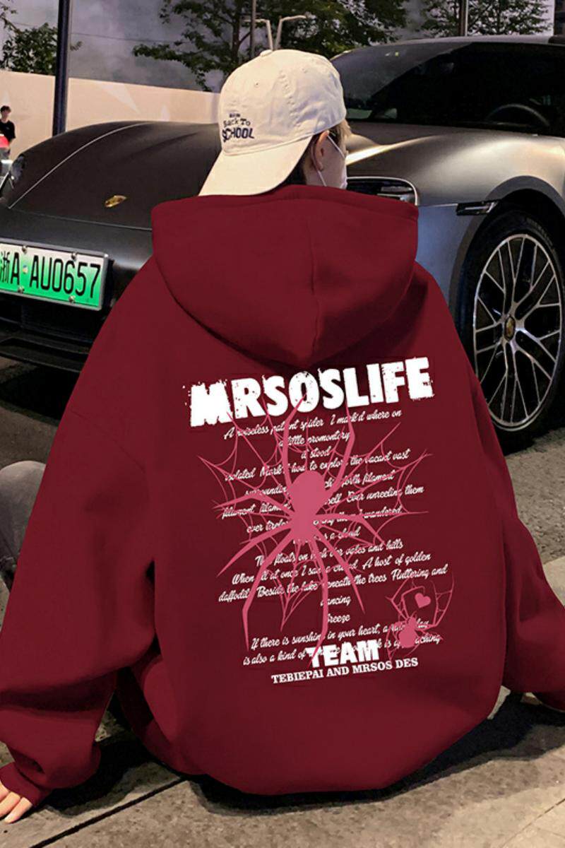 CM069BP60秋冬酒红色宽松潮牌纯棉帽衫oversize卫衣长袖套头上衣,男装卫衣,星座304A-1