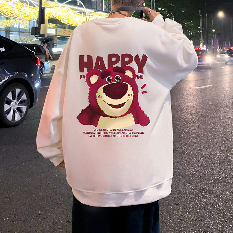 W550加绒P45新品圆领加绒卫衣宽松卡通草莓熊无帽外套休闲打底衫,男装卫衣,星座304A-1