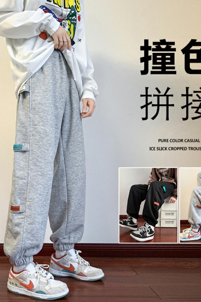 K857AP45加绒55冬款宽松美式长裤三色贴标宽松运动束脚卫裤美式裤,男装休闲裤,星座304A-1