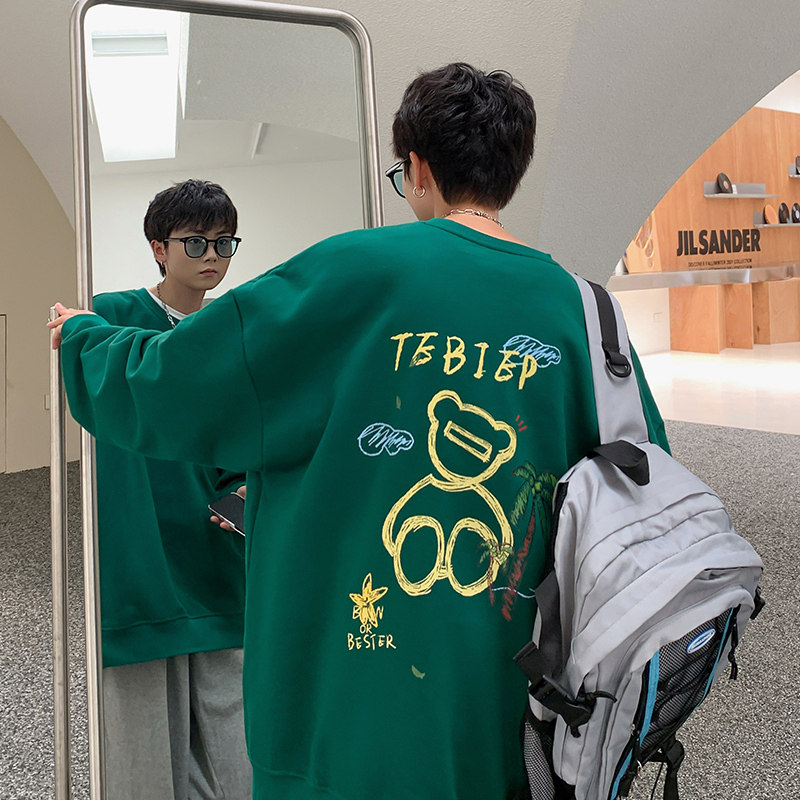 W505P35新品宽松卫衣ins无帽套头圆领衣服打底小熊休闲外套,男装卫衣,星座304A-1