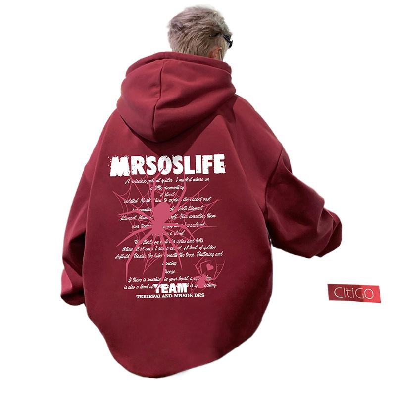 CM069BP60秋冬字母重磅纯棉连帽卫衣宽松潮牌套头上衣服港风外套,男装卫衣,星座304A-1