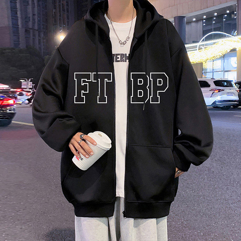 H202加绒AP75秋冬字母印花加绒加厚卫衣外套oversize宽松连帽开衫,男装卫衣,星座304A-1