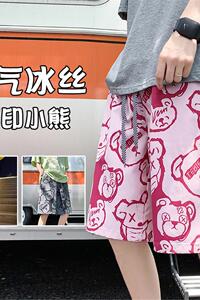 DK56P26新品沙滩裤男大裤衩休闲花短裤满印小熊图片