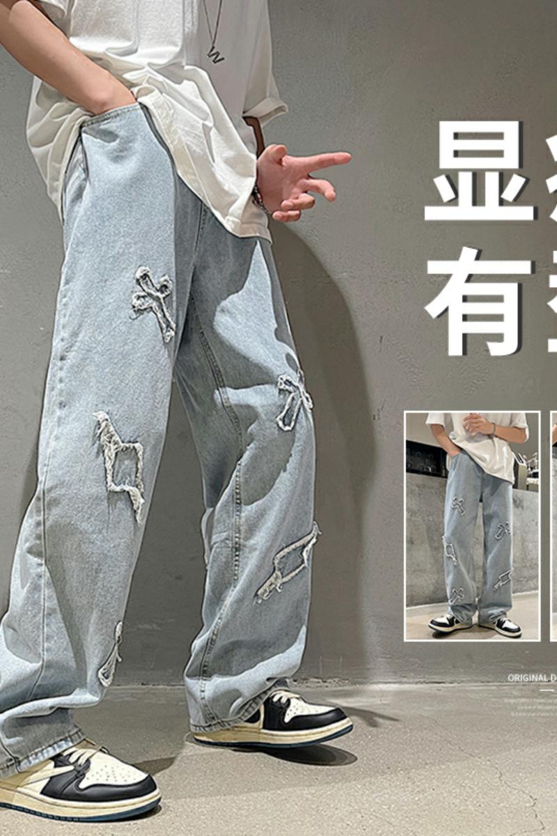 XZ304-1-K07BP55新款字母拼接高街牛仔裤潮流,男装牛仔裤,星座304A-1
