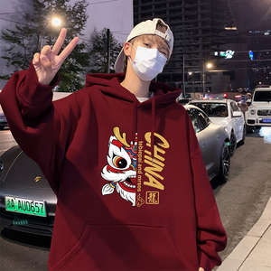 CM060AAP60加绒65秋冬卫衣加绒加厚连帽运动帽衫醒狮印花纯棉卫衣图片