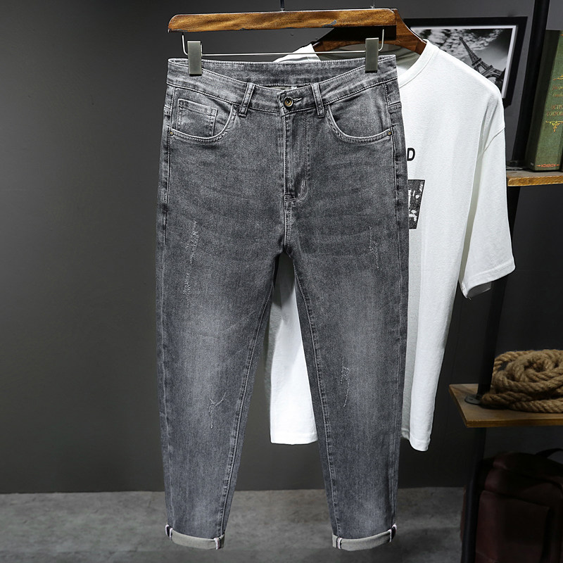 XZ304B-2-KG372A新款简约修身牛仔裤高弹高棉灰色刺绣潮流,男装牛仔裤,星座304A-1