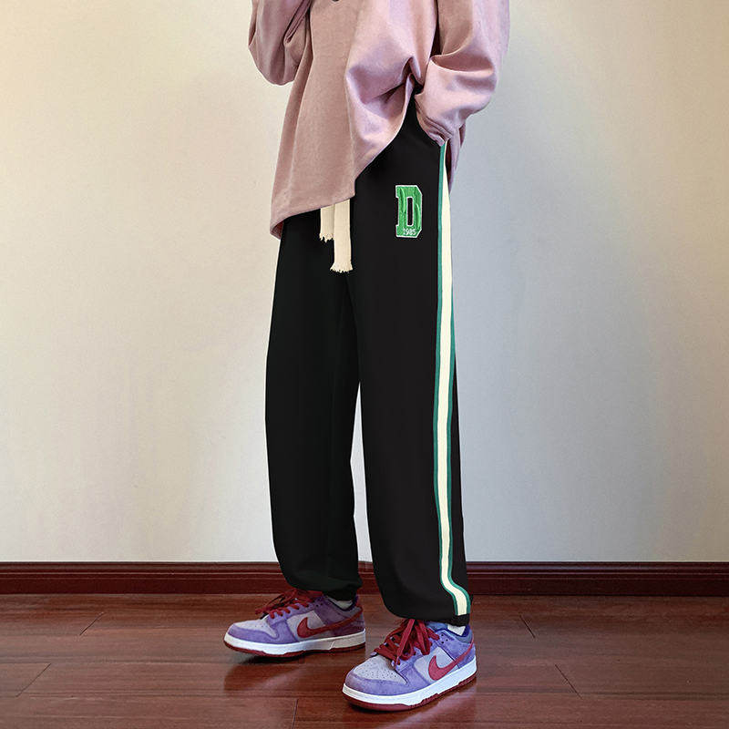 K871AP45秋冬阔腿束脚潮牌运动裤vibe风长裤刺绣条纹卫裤男图片