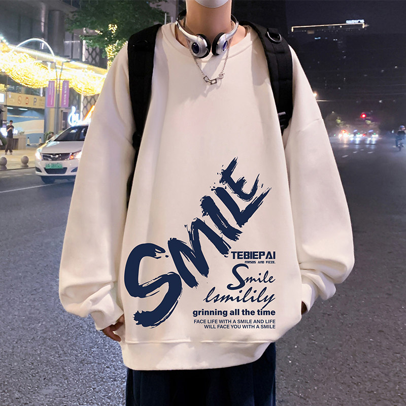W519AP35加绒45秋冬圆领卫衣宽松长袖打底衫港风套头内搭上衣服,男装卫衣,星座304A-1