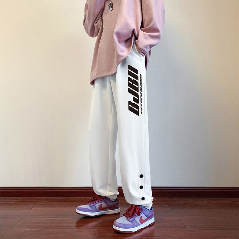 K818BP45加绒55秋款卫裤男港风美式印花宽松束脚运动裤,男装休闲裤,星座304A-1