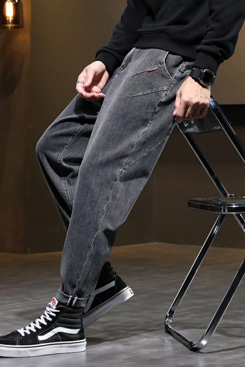 秋冬黑灰色宽松弹力牛仔裤哈伦裤加厚大码XZ304B-2-KZ2042C,男装牛仔裤,星座304A-1