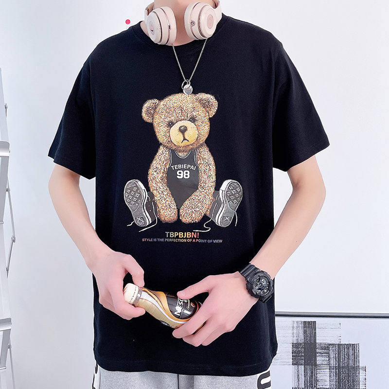 夏季男士短袖t恤学生半袖薄款潮流情侣打底港风上衣服tee小熊体桖,男装T恤,星座304A-1