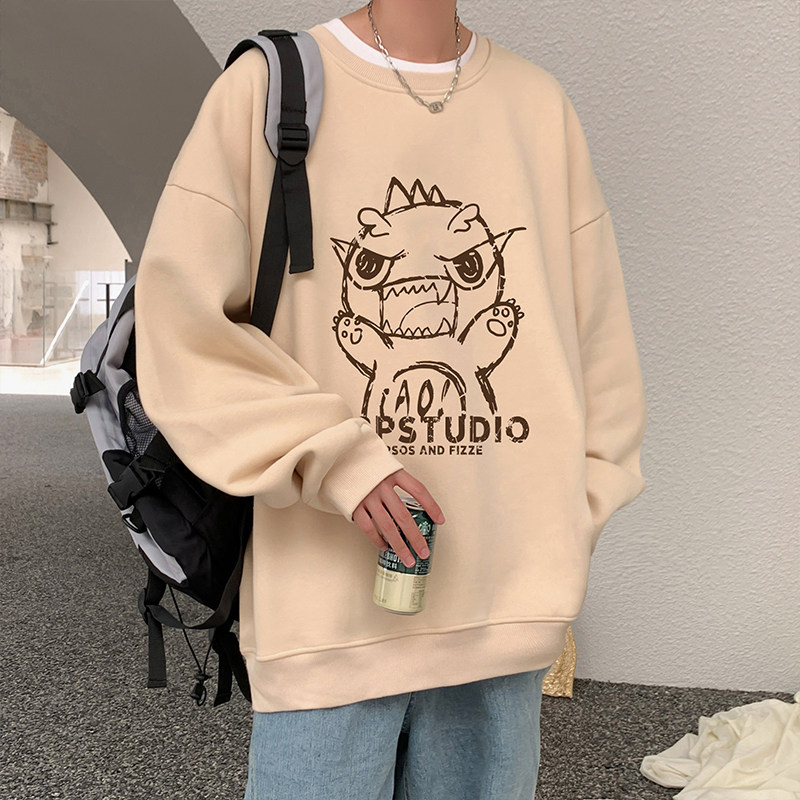 W552加绒P45新品加厚圆领卫衣内搭慵懒风卡通套头打底衫,男装卫衣,星座304A-1