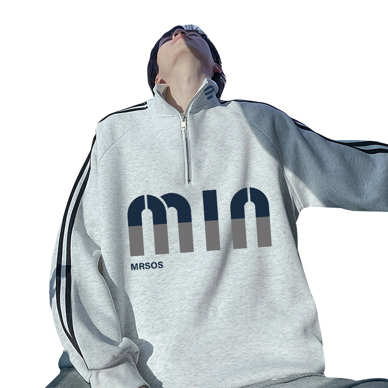 G011加绒P50半高领卫衣加绒保暖上衣服潮流宽松男装立领外套,男装棉衣,星座304A-1