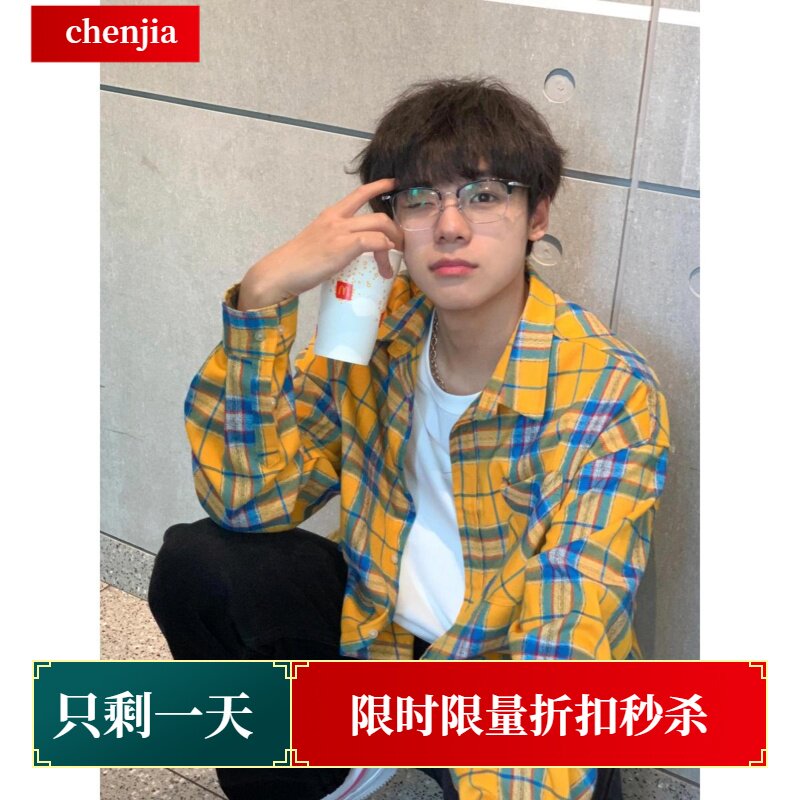 新款格子长袖衬衫男女慵懒中性风