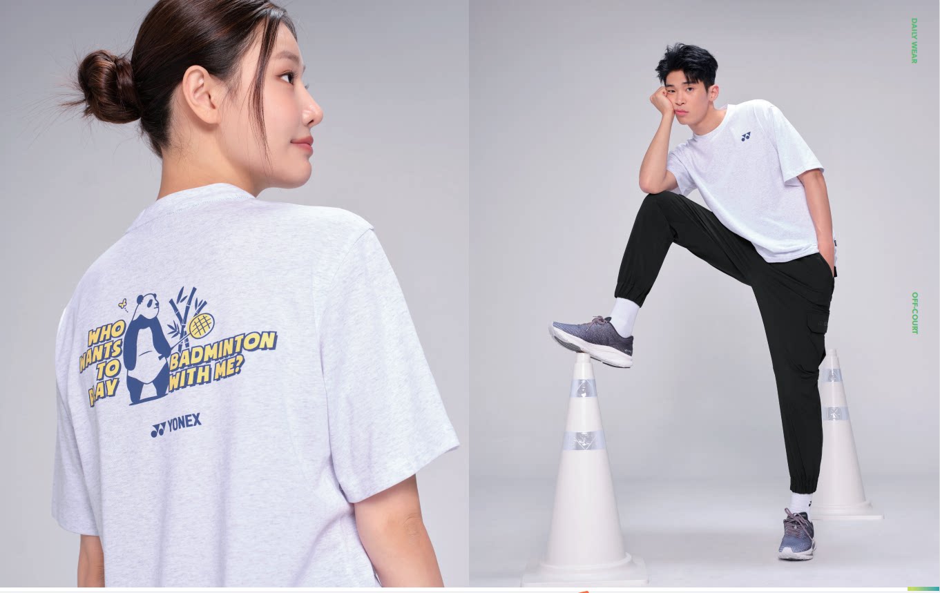2023秋冬款YONEX韩国羽毛球服上装男女同款棉混纺熊猫短袖文化衫