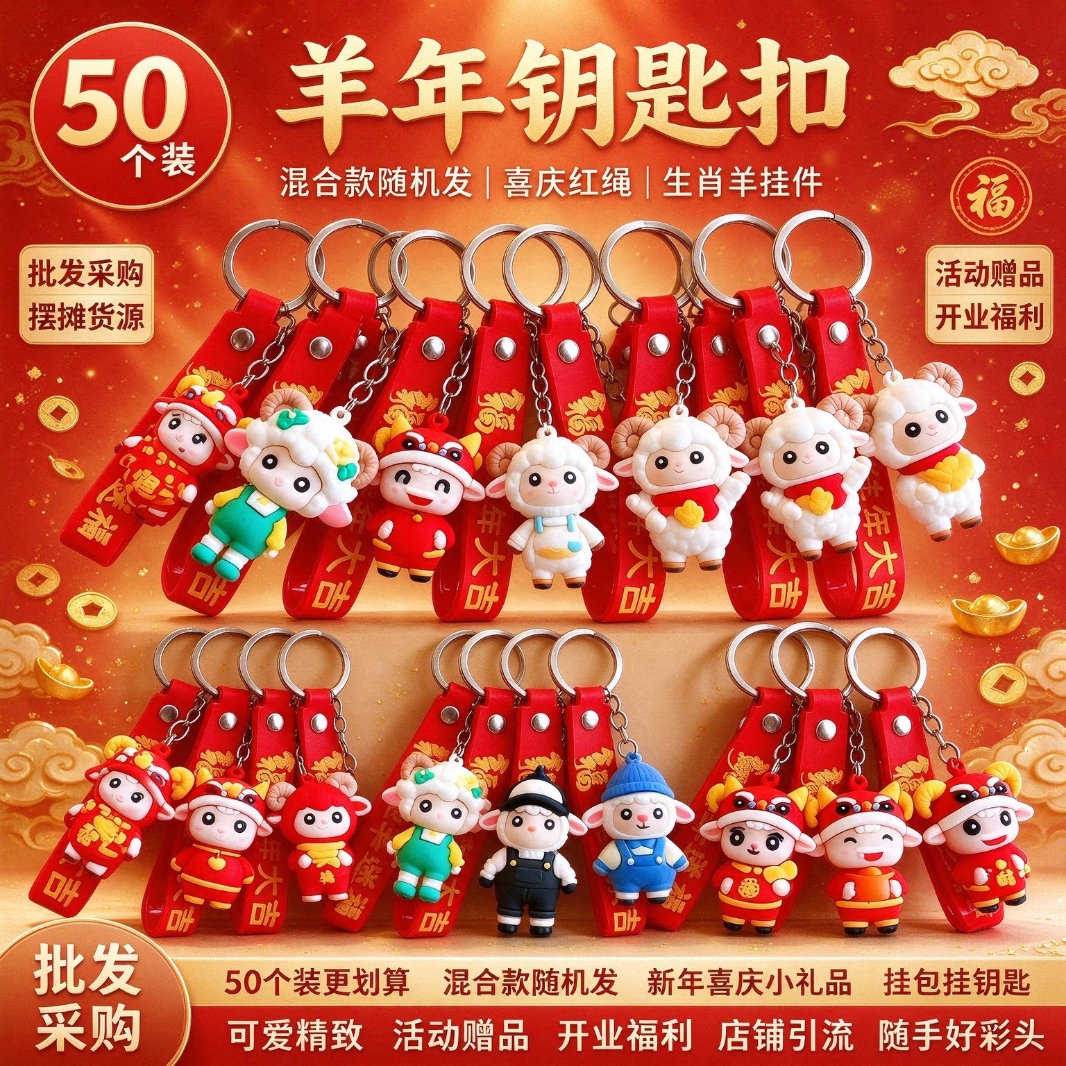 新年2027年吉祥公仔钥匙扣创意卡通羊年大吉钥匙链挂坠元旦礼品