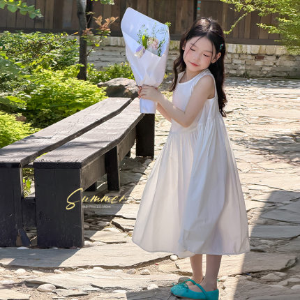 夏日白月光连衣裙！女童韩系温柔裙子简约透气全棉森系公主背心裙