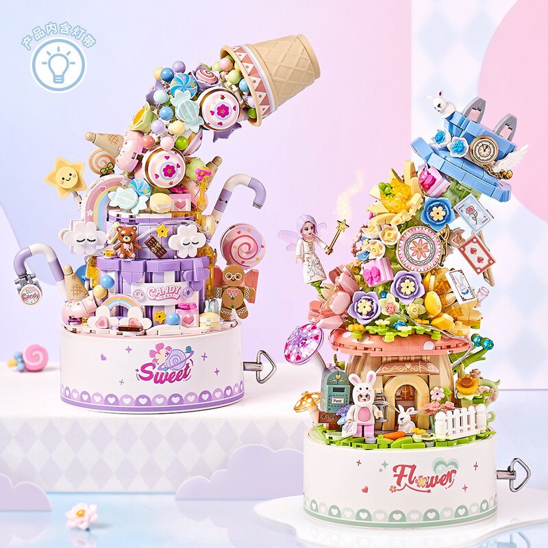LOZ1953灯光八音盒系列甜心流体奇妙花旅摆件拼装diy积木玩具模型