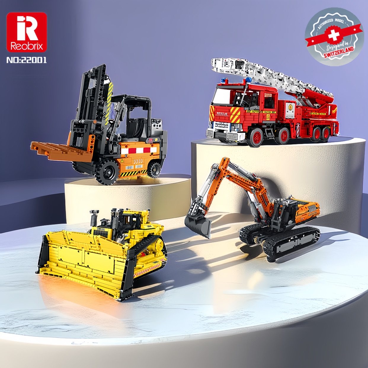 臻砖Reobrix22001-022机械工程系列堆土机消防车拼装积木玩具模型