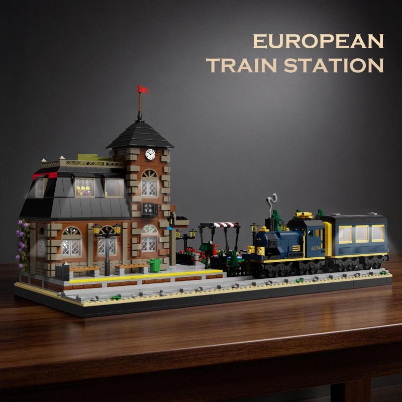 砖悦66194创意建设街景系列欧洲火车站拼装diy小颗粒积木玩具模型