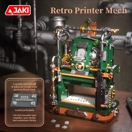 JAKI佳奇KJ052经典复古系列机械印刷机拼装diy小颗粒积木玩具模型